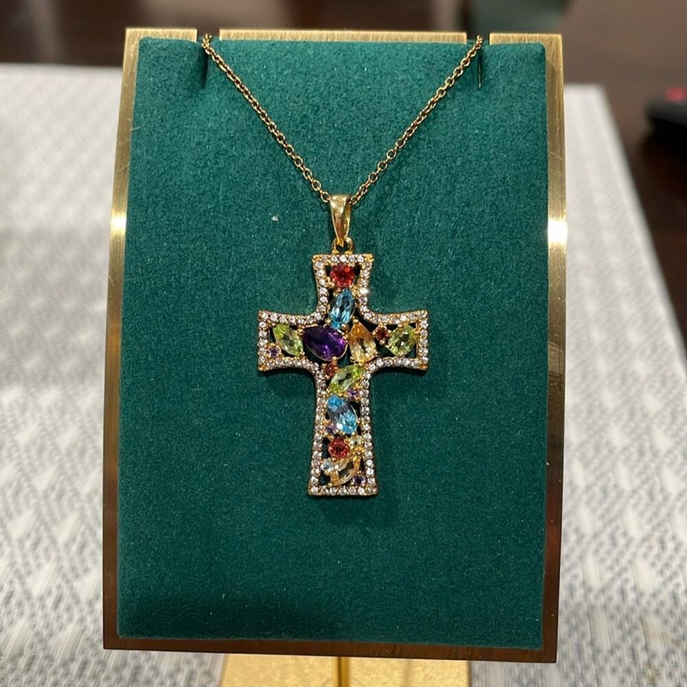 18 Kt Yellow Gold Over Sterling Silver with Multi Gem & CR Sapphire